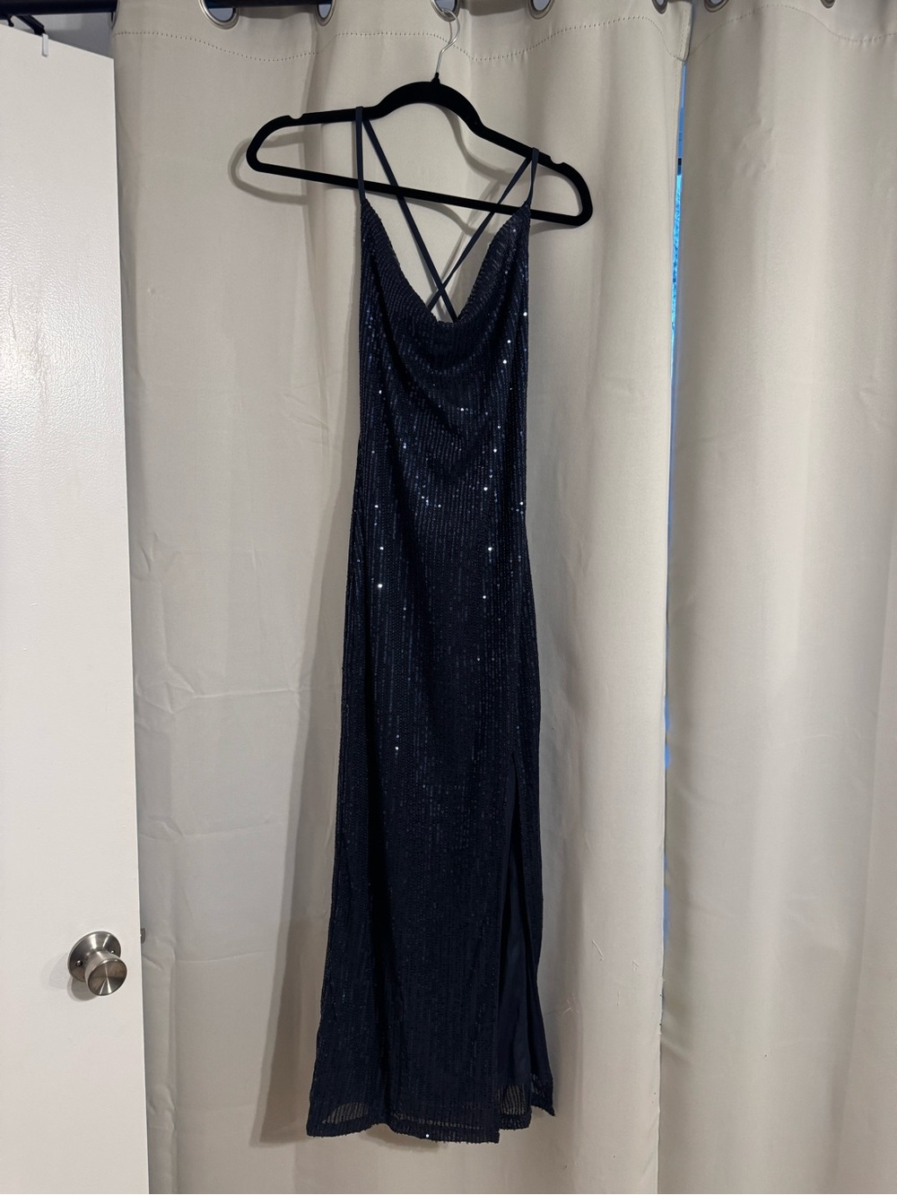 Hello Molly Navy Sequined Cowl Slip Maxi Dress